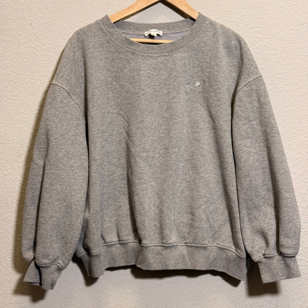 For Love & Lemons Alex Gray Sweatshirt Cotton Women Grey L Embroidered Logo